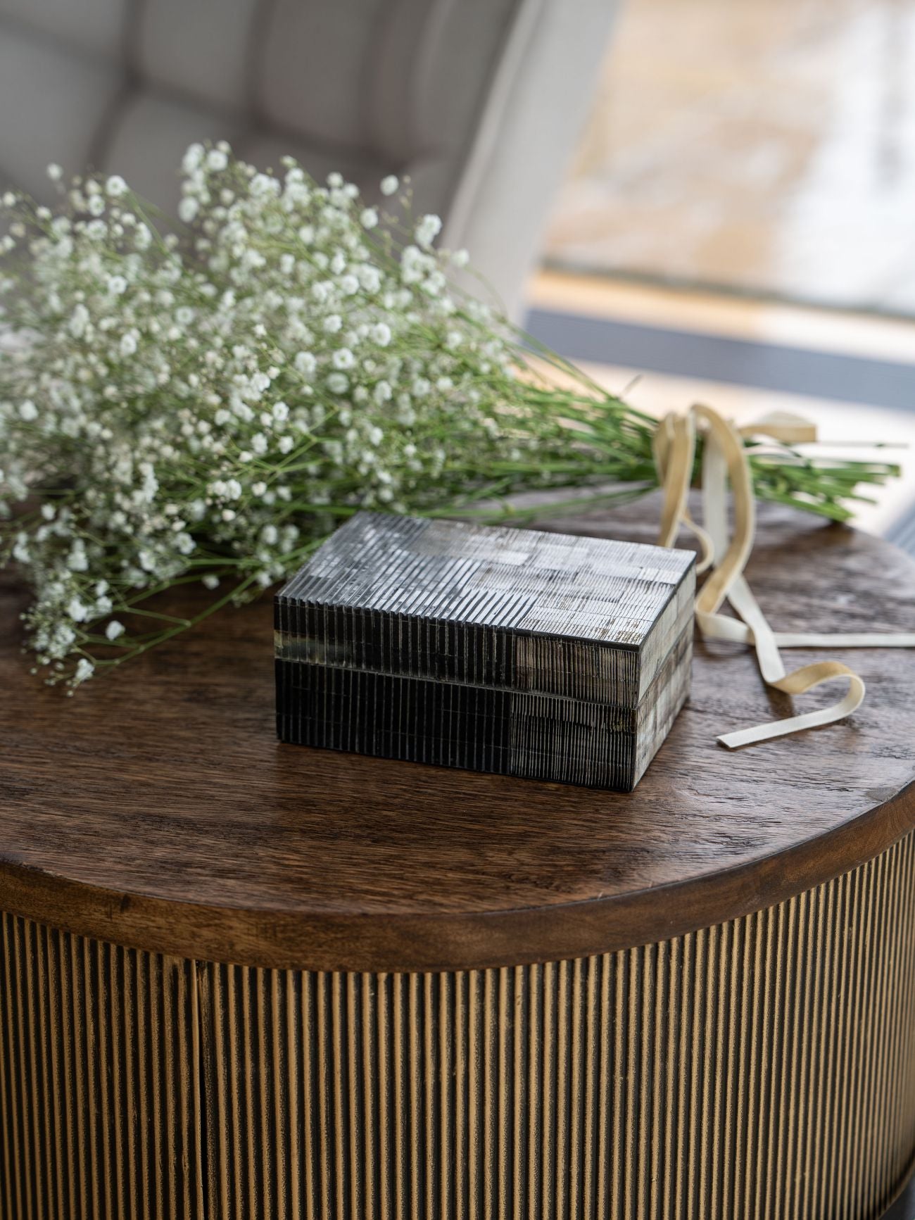 Rustic Grey & Black Buffalo Horn Storage Box Small
